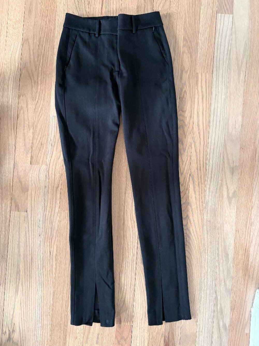 WHBM Luxe Stretch Slim Pant – Black, Size 4 Long (Front Slit Detail)